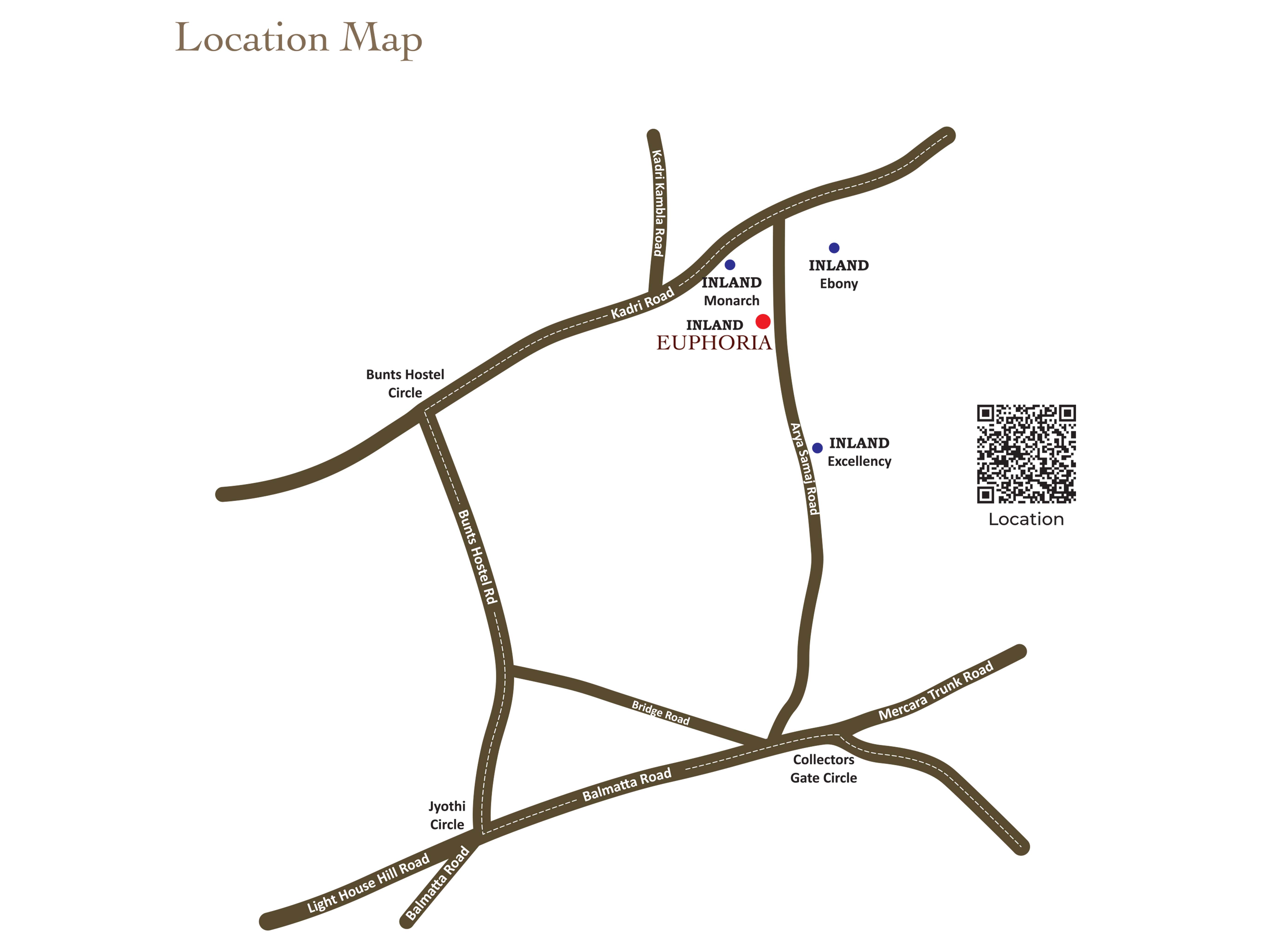 Inland Euphoria location near Arya Samaj Road, Kadri, Mangaluru.