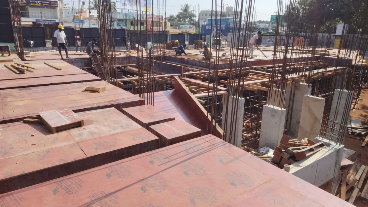 Inland Tiara first slab pour 2 shuttering work with beam formwork and supports in progress.
